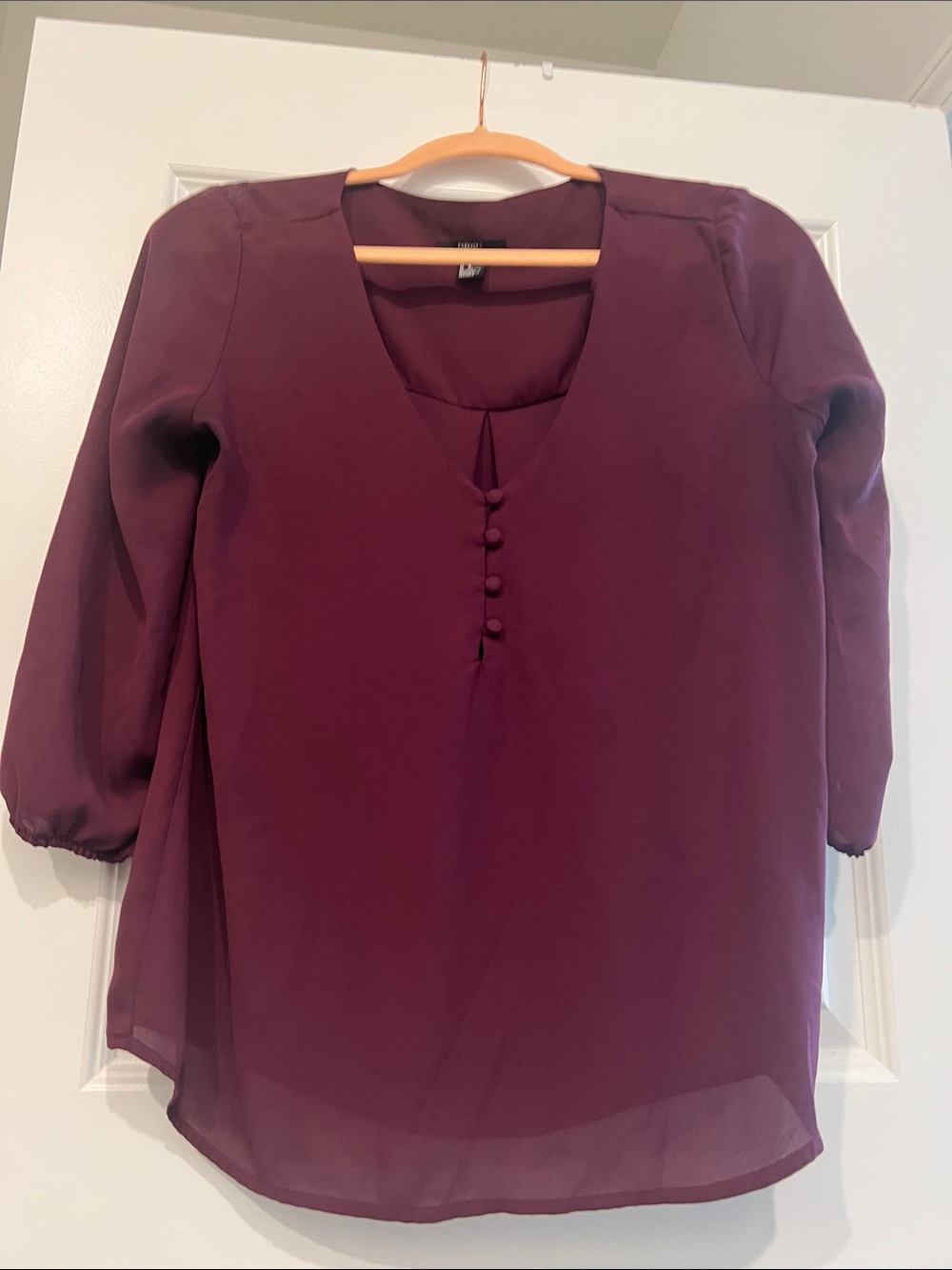 Forever 21 Plum Button-Front V-Neck Blouse
